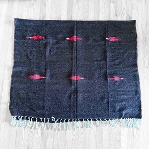 Vintage Molina Indian Blanket Hand Woven Thunderbird Brown Red Mexico 78" x 49"